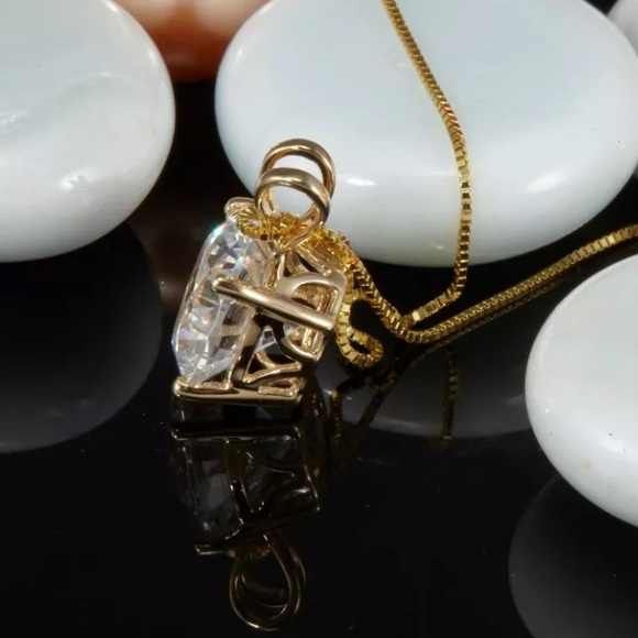 3.0CT Round Pendant 14K Yellow Gold Necklace - Picture 3 of 5